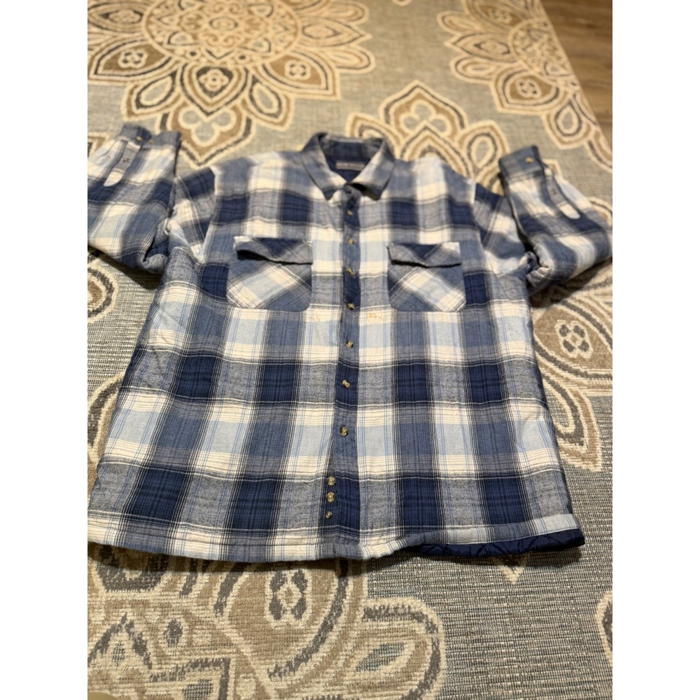 David Taylor Mens XL Blue Plaid Quilted Flannel Shirt Jacket Long Sleeve Lined